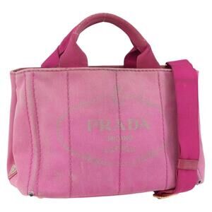 PRADA Canapa PM Hand Bag Canvas 2way Pink Gold Auth ti3547